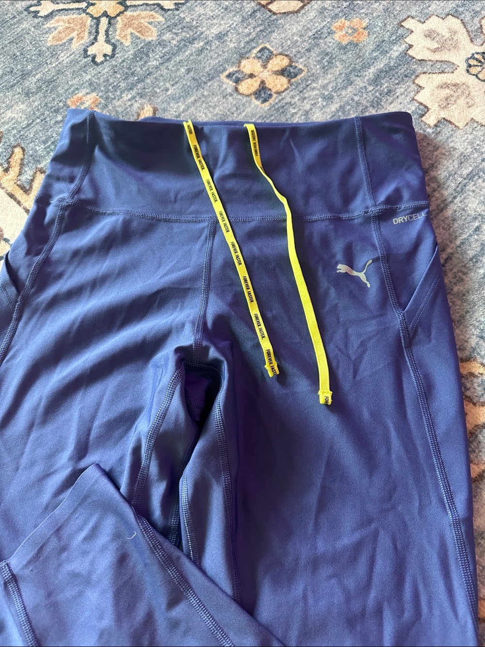 Puma Royal Purple Leggings with Neon Yellow Drawstring